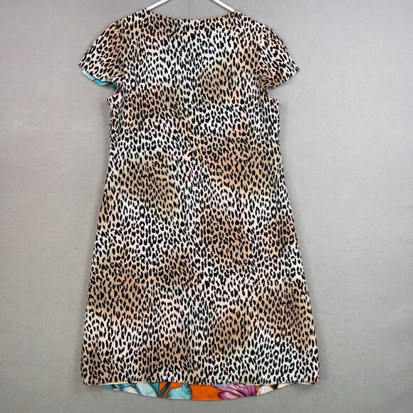 Chicos Dress Womens 000 Orange Floral Leopard Reversible Coastal Resort Vacation - Picture 5 of 13